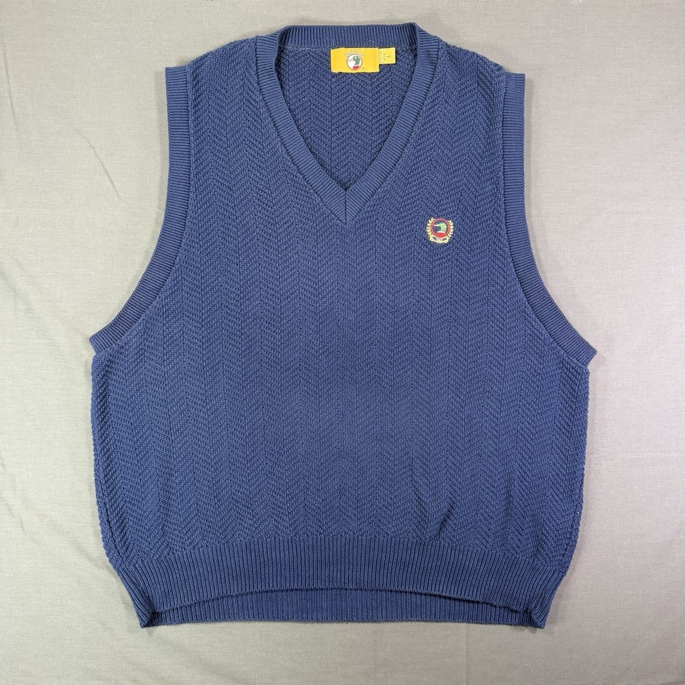Vintage Duck head Knit Sweater Vest Large Navy Blue USA Made Classic Preppy